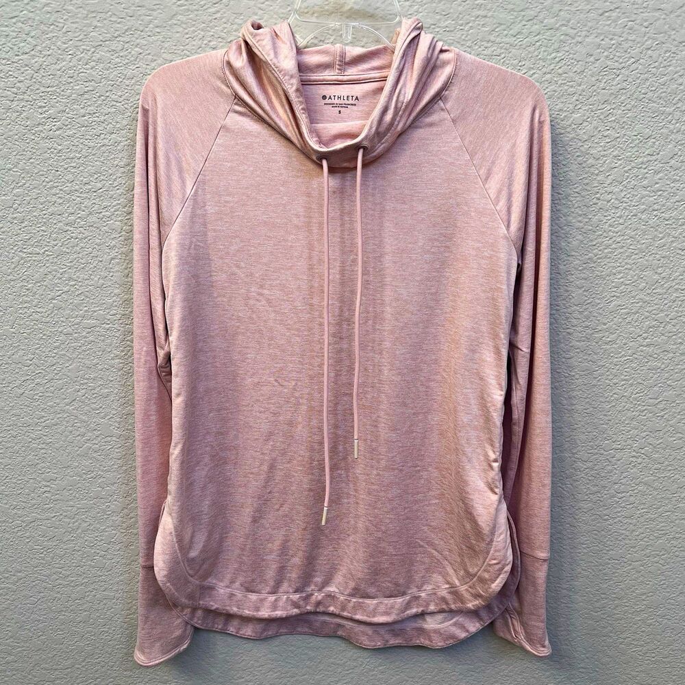 Athleta Pink Pullover Hoodie Size Small Raglan Long Sleeve Drawstring Stretch